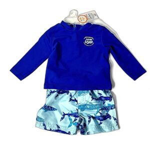 Carter's Infant Boy Long Sleeve Rashguard & Swim Trunks Blue Shark Size 6M NEW!